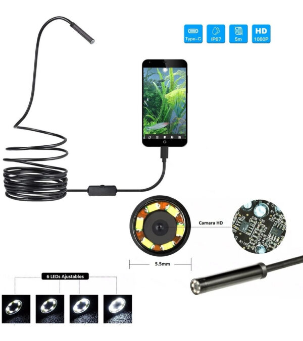 Camara Endoscopica 2 Mts Inspeccion Usb Y Micro Usb Con Luz - Imagen 2
